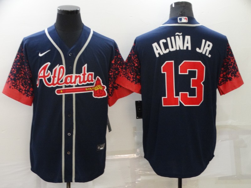 Men's Atlanta Braves #13 Ronald Acuña Jr. 2021 Navy Cool Base Stitched Jersey